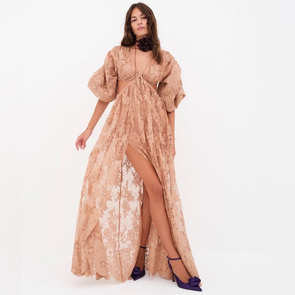 NWT For love and lemons Louisa Maxi Dress in Beige